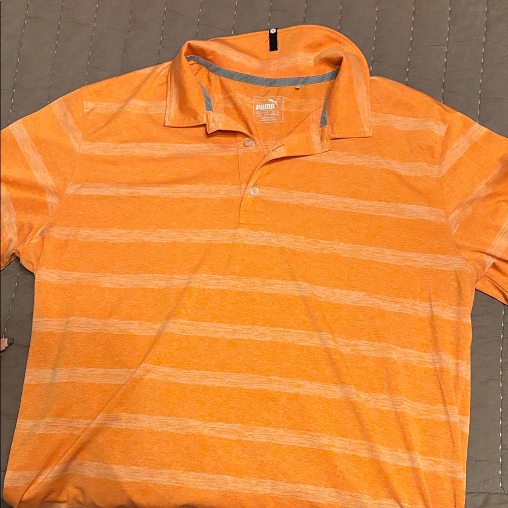 Puma Men's Striped Orange Polo Shirt